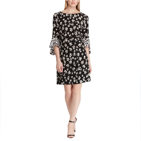 AMERICAN LIVING Women's Celinda Black White Floral Printed Bell Sleeve Dress - Picture 3 of 14